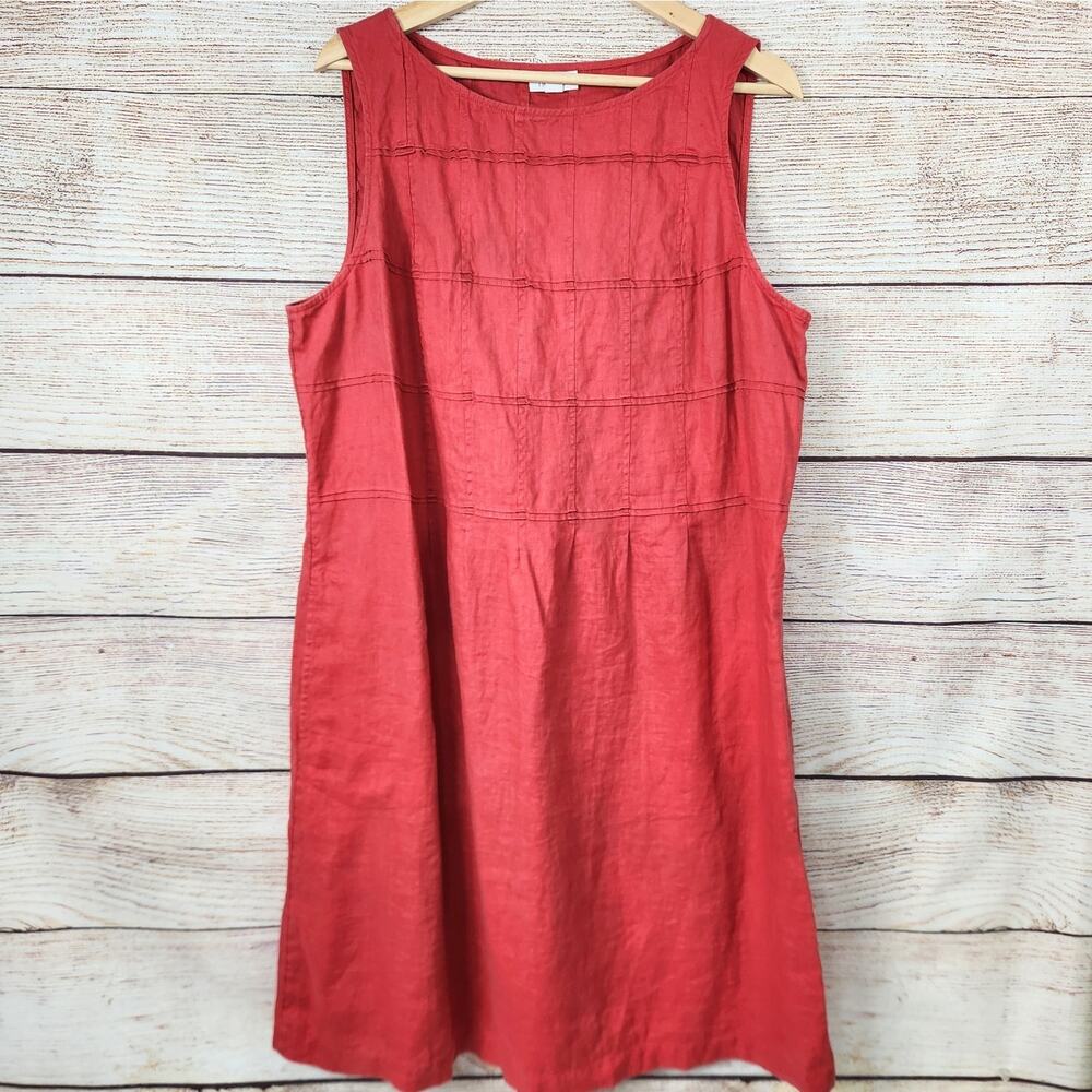 J. Jill Love Linen Sleeveless Linen Textured Shift Dress Red Large Lagenlook